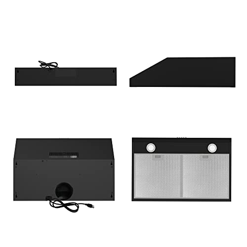 Black Range Hood 30 Inch, 300Cfm Under Cabinet Range Hood With Ducted/Ductless Convertible Slim Kitchen Over Stove Vent, 3 Speed Exhaust Fan, Led Lights, Vent Hood With Charcoal Filter #TOP7