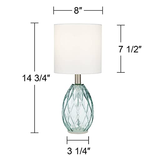 360 Lighting Rita Modern Coastal Small Accent Table Lamps 14 3/4" High Set of 2 Diamond Patterned Blue Green Glass Fabric Drum Shade Decor for Bedroom House Bedside Home (Color May Vary) - Image 4