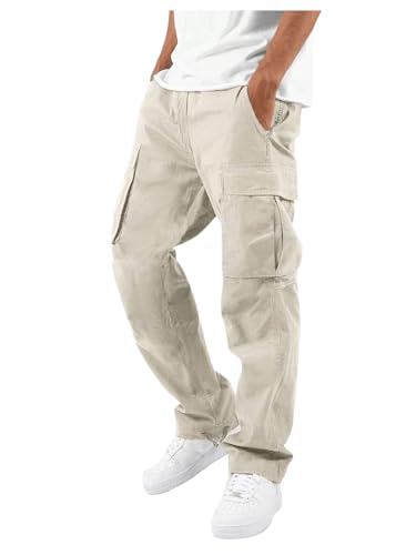 Verdusa Men's Drawstring Waist Casual Pants Straight Leg Cargo Pants with Pockets