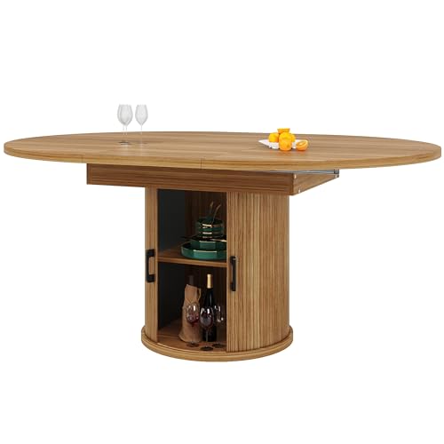 Trdlpyn Tavolo da pranzo allungabile 118 – 158 cm, spazio per fino a 6 persone, tavolo da pranzo con vano a due strati, allungabile a ovale, tavolo da cucina salvaspazio, tavolo da balcone, noce