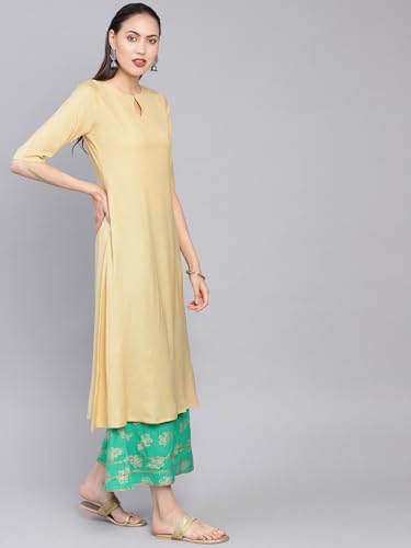 Image of Libas Womens Printed Viscose A Line Kurta with Palazzos Suit