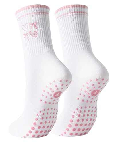 Image of Yawlsow Pilates Grip Socks for Women Yoga Grippy Socks Cute Barre Non Skid Athletic Crew Sticky Sock Workout Hospital