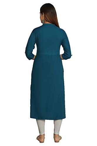 Image of NEW4U Women's Regular Fit Rayon Straight Buttoned Kurta | Designer Printed Kurti /Embroidery Kurta Round Neck Style with Buttons Ethnic Kurta