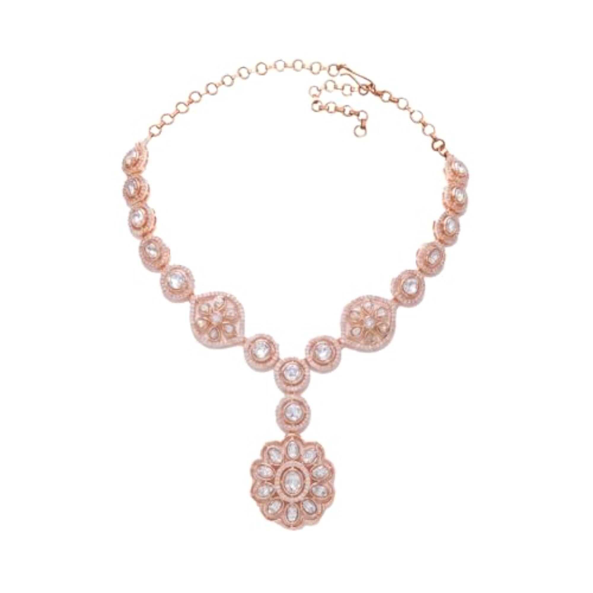 Women's White Rose Gold Plated Ethnic Necklace Earrings Set