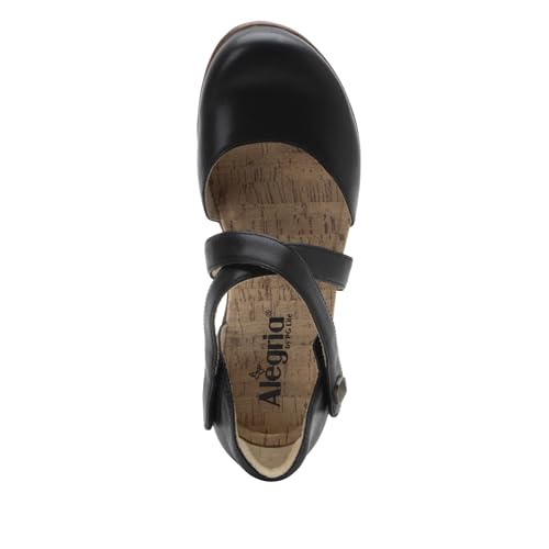 Image of Alegria Womens Savina Leather Wedge - Stylish and Versatile Mary Jane for Endless Support - Enhanced Arch Slip Resistant Platform Ankle Cross Strap Heel for Professionals