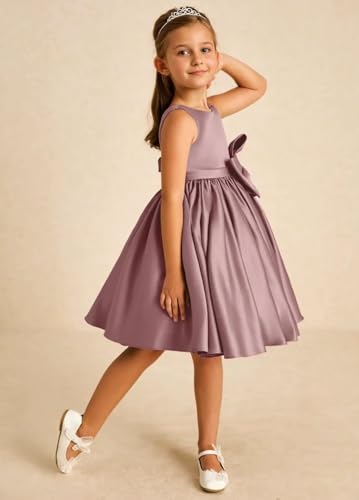 Satin Flower Girl Dresses for Wedding Short Princess Pageant Dress Girls First Communion Dresses with Bow2