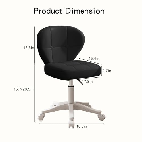 Image of Small Office Chair with Lumbar Support, PU Leather Armless Swivel Desk Chair Adjustable Height, Compact Rolling Chair for Home Office, Bedroom, Study Black Set of 2