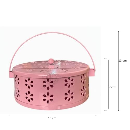 Image of DSH Metal Mosquito Coil Holder with Lid & Handle Ash Catcher Stand for Mosquito Coil Indoor Outdoor Safe Use (Pink)