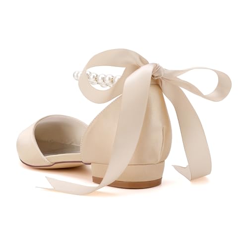 Pearl-Laced Satin Flats with Open Back - Elegant Comfort for Women4