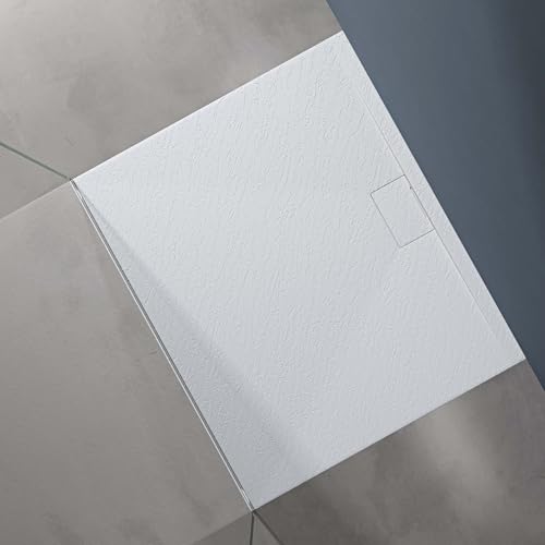 doporro Duschtasse Duschwanne 100x120x3 flach Mineralguss in Weiß inkl. Ablaufgarnitur AL06 DIN-Anschlüsse für bodengleiche Montage geeignet Geoma07