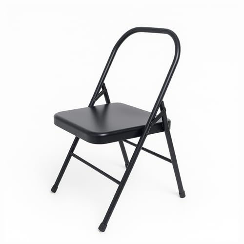 Yogikuti Standard Yoga Chair – Backless Folding Chair for Iyengar & Restorative Yoga Practice, Sturdy Metal Frame Chair for Support, Balance, Stretching, Meditation & Therapy Exercises (Black)