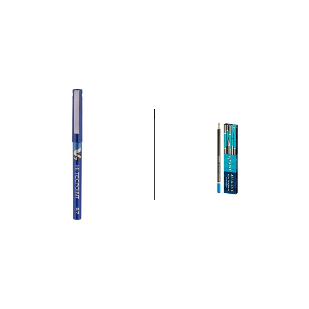 Pilot V7 Liquid Ink Roller Ball Pen - Blue Body, Blue Ink (Pack Of 3) & Apsara Absolute Pencils Value Pack - Pack Of 20