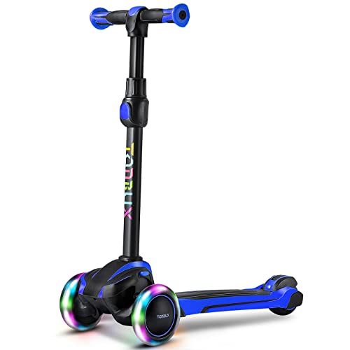 TONBUX Kinder Scooter, Kinder Roller mit LED Leuchtenden Räder, Tretroller Kickscooter4 Höhenverstellbare für Jungen & Mädchen im Alter von 2-14 Jahren, bis 50kg blasbar, Blau Cover
