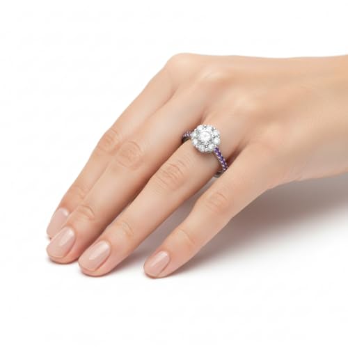 Image of Choose Your Gemstone Flower Halo Diamond CZ Ring 925 Sterling Silver Round Shape Halo Engagement Rings Everyday Jewelry Wedding Jewelry Handmade Gifts for Wife US Size 4 to 12