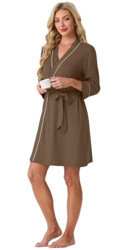 Image of PrinStory Womens Robe Knee Length Soft Knit Bathrobe S-2XL