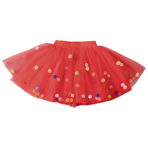 Falda tutú para niña corta con pompones, adecuada para niños, tutú, falda de red, vestido infantil, disfraz de carnaval, rojo, 3-4 años