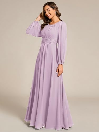 Image of Ever-Pretty Women's Crewneck Long Lantern Sleeves Floor Length A-Line Pleated Chiffon Formal Dress 0106B