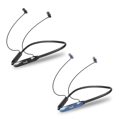 Image of Voods Nova Plus Bluetooth Neckband Combo, 30 Hours Playtime, 10mm Drivers Magnetic Earbuds, Bluetooth V5.4, Fast Charging, ENC Calling, Dual Device Pairing, IPX5 Rating (Black & Blue)