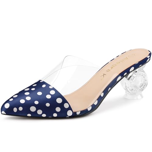 Mules à talons épais transparents Allegra K à pois chic pour femme