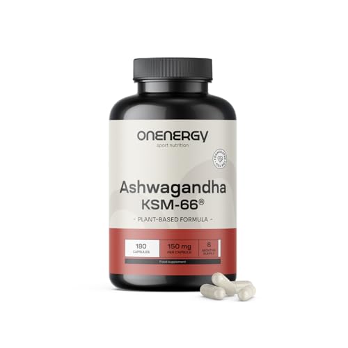 OnEnergy Ashwagandha KSM-66 – 180 cápsulas vegetales – Withania somnifera – Extracto altamente concentrado – La reina del Ayurveda – Suministro para 6 meses – Apoyo para el cuerpo y la mente