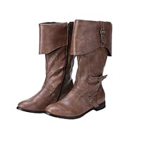 Medieval Viking Boots for Men - Retro Pirate Cosplay Shoes with Zip, Renaissance Gothic Halloween Costume Boots