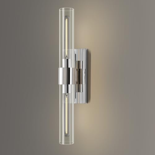 YUYI Nickel Wall Sconce Light, 22.8'' Indoor Sconces Wall Decor with Clear Glass Shade, Bathroom Vanity Wall Lights for Bathroom Living Room Bedroom Hallway Fireplace Staircase