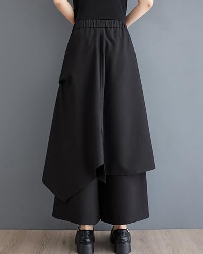 ellazhu Women's Oversized Irregular Drop Crotch Wide Leg Hakama Drawstring Harem Pants GZ194 A4
