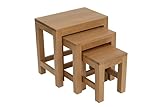 Delex Oak Nest of Tables Set of 3 Solid Wooden Side Table, Multifunctional Coffee Table, Bedside Lamp Table, Nesting Tables for Living Room and Hallway (Straight Legs)