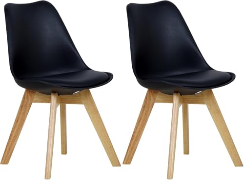 WOLTU 2X Sillas de Comedor Dining Chairs Silla Tower Madera Silla de Escritorio Asiento Acolchado en Cuero Sintético y Polipropileno Silla de Cocina Silla Conferencia Negro BH29sz-2