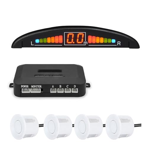 Sensor de Marcha atrás Kit de sensores de Aparcamiento con 4 radares LED, Pantalla Digital precisa de Distancia de obstáculos, Alarma, Detector Parktronic Sensor Marcha Atras Coche(White Sensors)