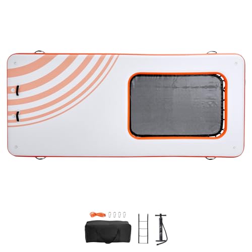 Happybuy 15x6.5FT Inflatable Floating Dock Platform with 4x6FT Mesh Pool, Non-Slip Water Mat, Portable Bag & Detachable Ladder for Pool and Beach Relaxing