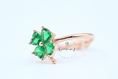 Emerald Green Four Leaf Clover Sterling Silver Adjustable Ring, Handmade Jewelry, Gifts For Her, Dainty Ring #TOP7