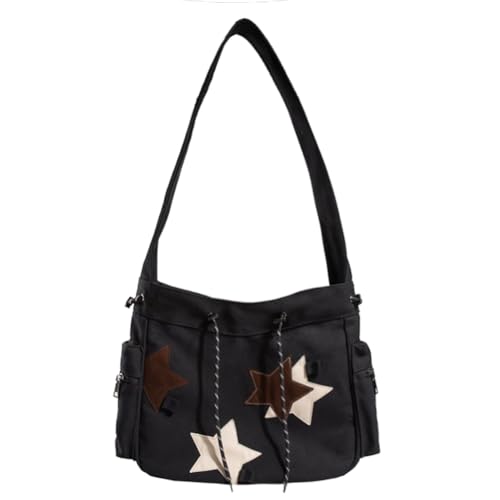 KlaOYer Cute Messenger Bag Canvas Shoulder Bag Star Crossbody Purse Y2K Tote Bag Kawaii Aesthetic Hobo Handbag for Women