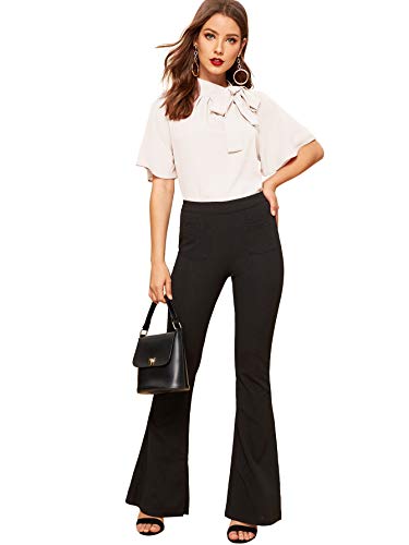 Shein Women's Casual Side Bow Tie Neck Short Sleeve Blouse Shirt Top X-Small White #TOP4
