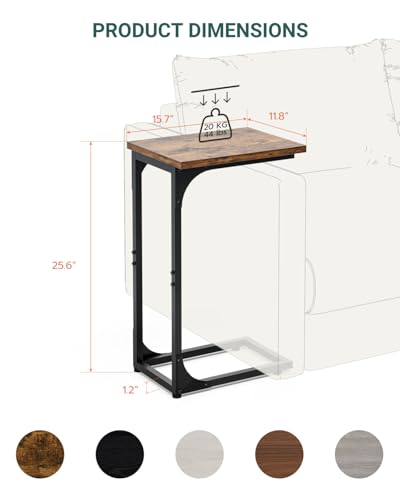 Image of C-Shaped Side Table for Couch - Small Coffee Stand Sofa Tray Desk with Metal Frame and Waterproof Scratch Resistant, Modern End Accent for Living Room, Bedroom, Set of 2, Rustic Brown