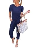 KIRUNDO 2023 Women's Casual Summer Jumpsuits Short Sleeve Crewneck Drawstring Elastic Waist Jumpsuit