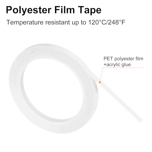 Image of uxcell 2 Rolls Transparent 0.31 Inch x 72 Yards Polyester Film Electrical Tape PET Tape High Temperature Heat Resistant Tape for Transformer Motor Wire 5S Positioning Logo,8mm x 66m