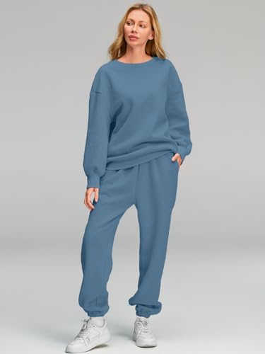 AUTOMET Womens 2 Piece Outfits Sweatsuit Oversized Sweatshirt Lounge Sets Baggy Sweatpants Fall Fashion with Pockets