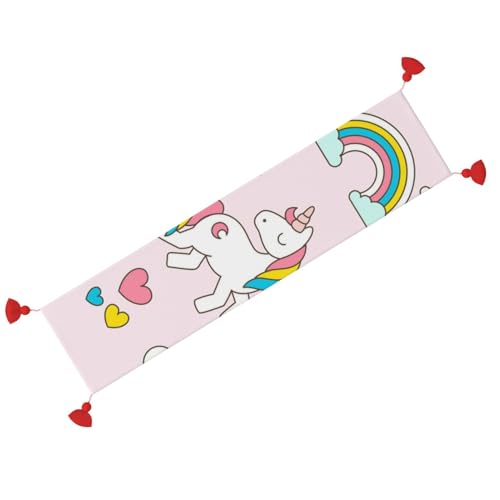 Chemin de table en lin tissé licorne rose, linge de table luxe - 3