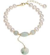 AMINKINA 14K Gold Jade Bracelet for Women, Jade Pearl Chain Bracelet, Beautiful Gift for Girlfrie...