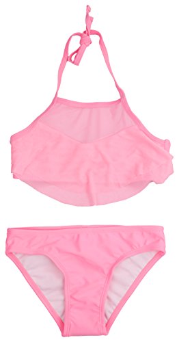 Image of ToBeInStyle Girls' Two Piece Halter Top Flowy Mesh Bikini & Bikini Bottoms