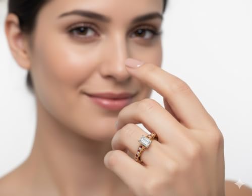Image of 55Carat Choose Your Gemstone Tapered Vintage Engagement Ring Yellow Gold Plated Emerald Shape Vintage Engagement Rings Everyday Jewelry Wedding Jewelry Handmade Gifts for Wife US Size 4 to 12