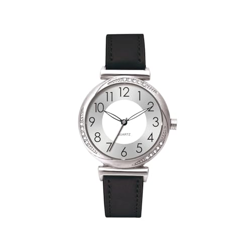 NUOVO Montre-bracelet pour femme avec cristaux - Cadran argenté - Bracelet en cuir - Montre...
