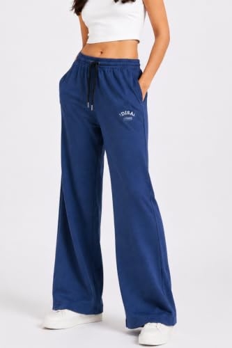 Image of Women's Cotton Wide Leg Track Pants | High Waist Palazzo Trousers with Elastic Drawstring