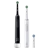 Oral-B Pro 3 3900 Elektrische Zahnbürste/Electric Toothbrush, Doppelpack & 3 Aufsteckbürsten, mit 3 Putzmodi und visueller 360° Andruckkontrolle für Zahnpflege, Geschenk Mann/Frau, weiß/schwarz