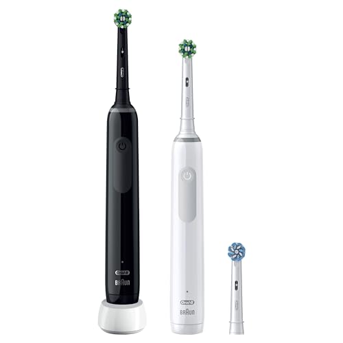 Oral-B Pro 3 3900 Elektrische Zahnbürste/Electric Toothbrush, Doppelpack & 3 Aufsteckbürsten, mit 3 Putzmodi und visueller 360° Andruckkontrolle für Zahnpflege, Geschenk Mann/Frau, weiß/schwarz., 67.99