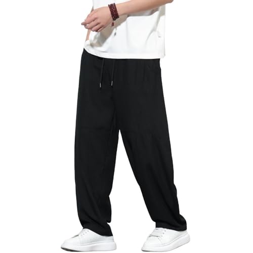 [GUTHONG] ワイドパンツ メンズ ズボン サルエルパンツ 夏 服 大きいサイズ カジュアルパンツ 無地 薄手 涼しい ゆったり ストレートパンツ おしゃれ 快適 ボトムス メンズ ロングパンツ 春 夏 秋 black XLの商品画像（Amazon）