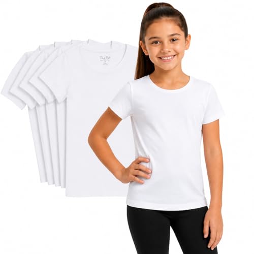 Image of Rene Rofe Girls Undershirts - 6 Pack Soft Cotton Tag Free Crew Neck Short Sleeve Shirts Girls T Shirts for School and Play