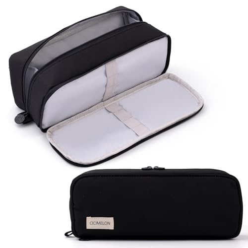 Image of CICIMELON Pencil Case Large Capacity Pen Pouch with Zippered Compartments Bag for School Girls Adults, Black