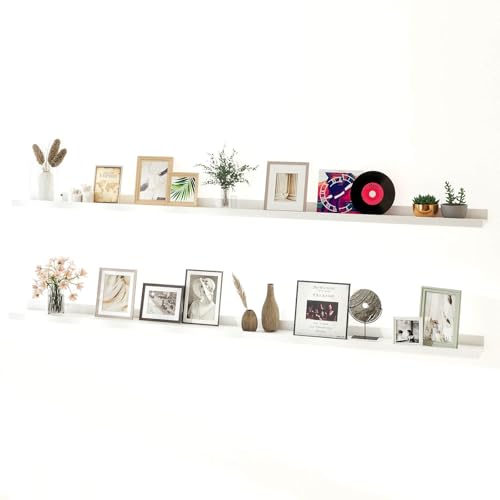 Image of White Floating Shelves for Wall Decor, 71 in Shelf with Lip Set of 2